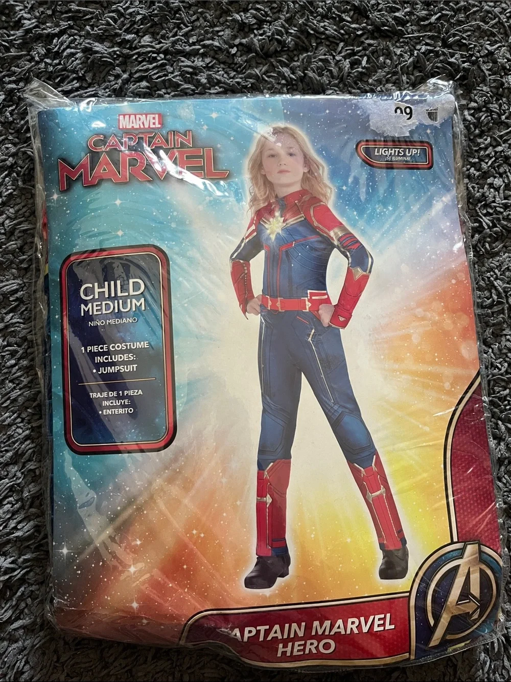 Marvel Captain Marvel Kids Costume in Blue, Red & Gold